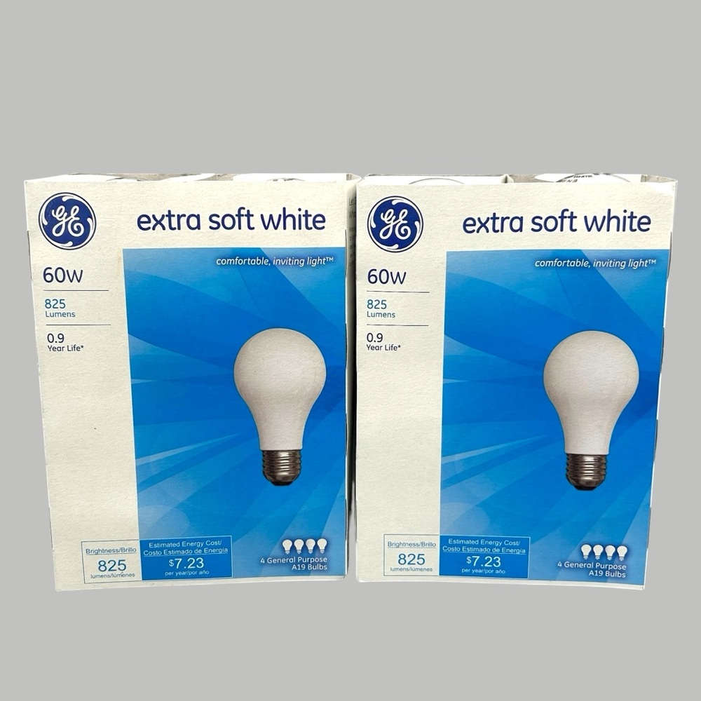 GE Extra 60w Extra Soft White Light Bulbs - 8 Bulbs Total